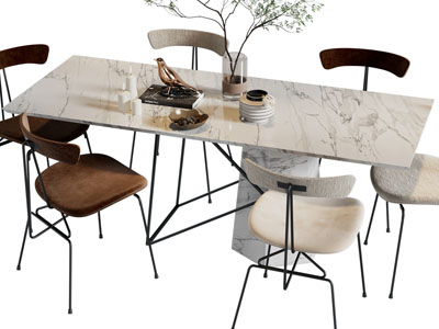 现代长方形餐桌椅组合