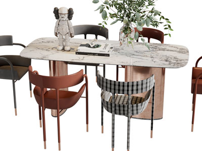 现代轻奢长方形餐桌椅组合