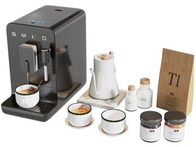 现代咖啡机、咖啡杯