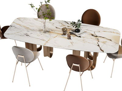 现代轻奢长方形大理石餐桌椅组合