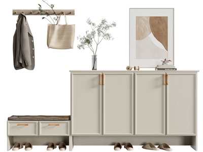 现代玄关鞋柜、换鞋凳