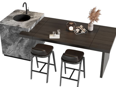 现代岛台餐桌椅组合