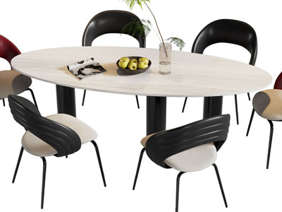 现代椭圆形餐桌椅组合