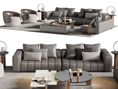 现代双人、单人沙发和茶几组合