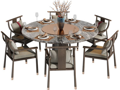 新中式圆形餐桌椅组合