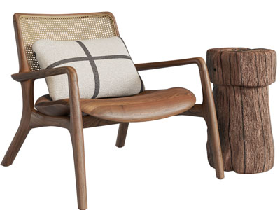 北欧编织靠背实木休闲椅子、边几