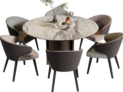 现代圆形大理石餐桌椅组合