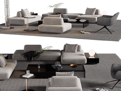 现代多人、双人沙发、休闲椅和茶几组合