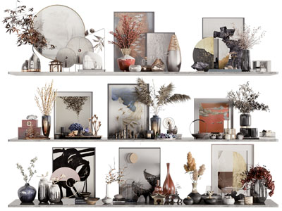 现代饰品、花瓶花卉、装饰画摆件组合