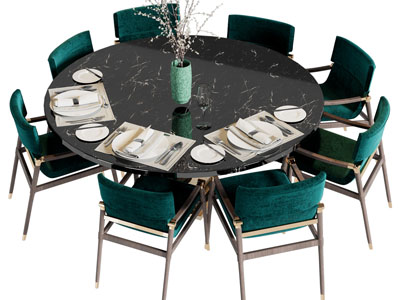 现代圆形大理石餐桌椅组合
