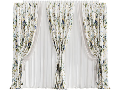 现代花卉图案的窗帘窗纱