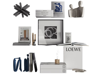 现代书籍、饰品摆件组合