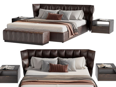 现代双人床、床头柜