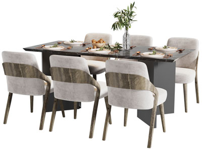 现代长方形餐桌椅组合