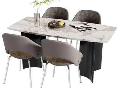 现代长方形餐桌椅组合