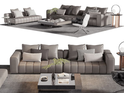 现代多人沙发、双人沙发和茶几组合