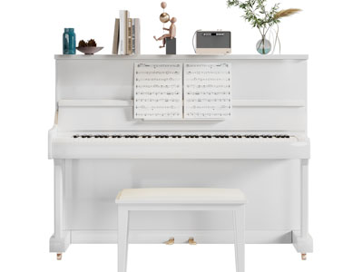 现代白色钢琴、琴凳3d模型 现代白色钢琴、琴凳