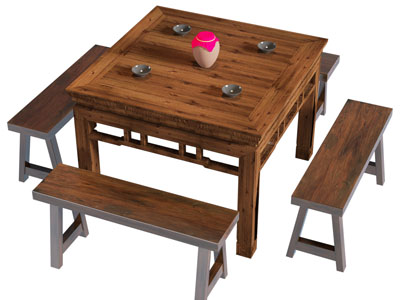 新中式八仙实木餐桌椅组合