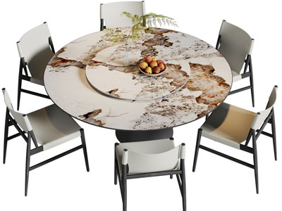 现代大理石圆形餐桌椅组合