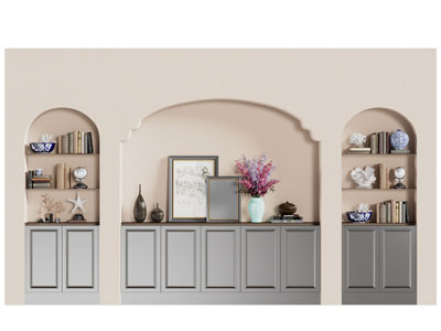 新中式嵌入墙面的收纳装饰柜