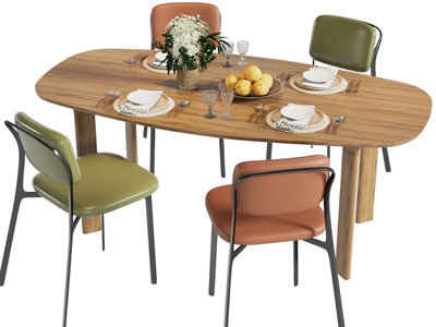 现代椭圆形餐桌椅组合