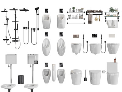 现代陶瓷马桶、淋浴花洒