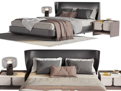 现代双人床、床头柜