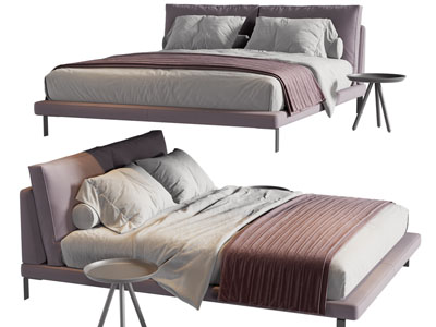 现代双人床、床头几