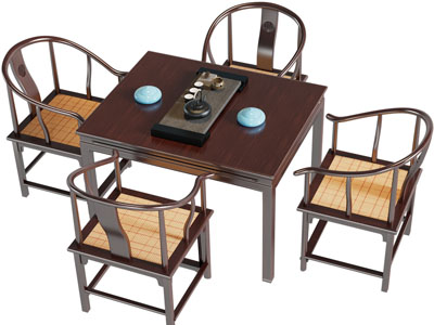 新中式方形茶桌椅组合
