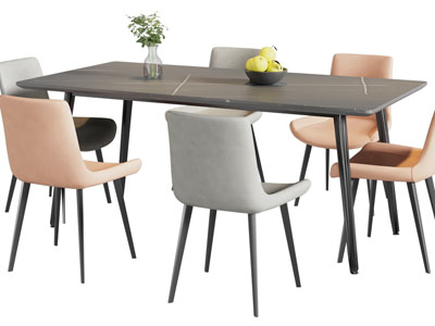 现代长方形餐桌椅组合