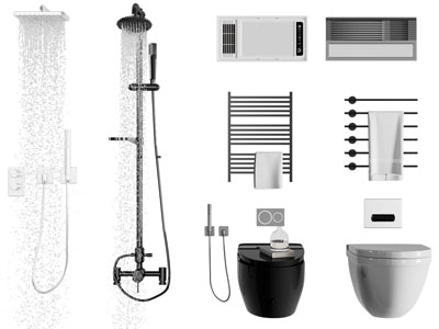 现代淋浴花洒、马桶、毛巾架