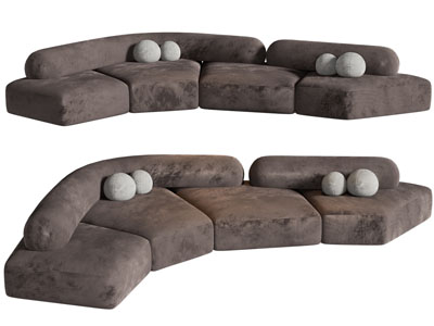 现代布艺转角多人沙发