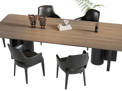 现代实木长方形餐桌椅组合