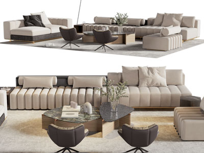 现代多人、双人沙发、休闲椅和茶几组合