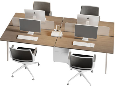 现代四人位办公桌椅组合
