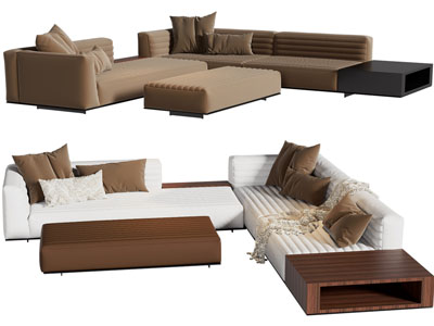 现代转角多人沙发、沙发凳组合