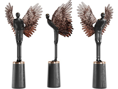 现代长者翅膀的雕塑雕刻摆件组合