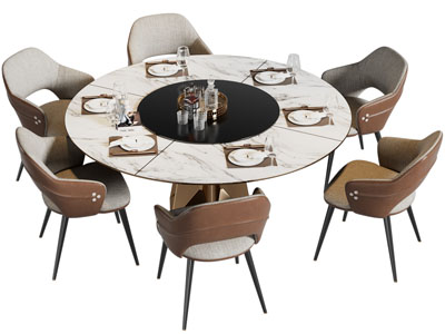 现代圆形餐桌椅组合
