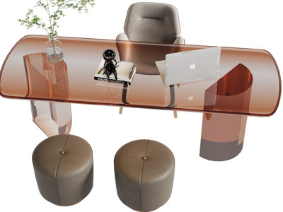 现代玻璃书桌椅组合