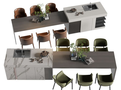 现代岛台餐桌椅组合