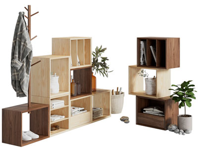 北欧实木拼接组合置物架、书柜