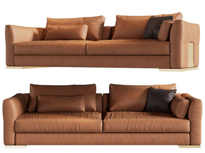 现代棕色双人沙发3d模型 现代棕色双人沙发