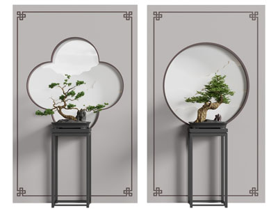 新中式盆景盆栽隔断3d模型 新中式盆景盆栽隔断