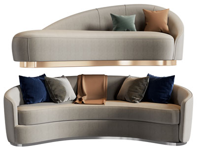 现代轻奢弧形多人沙发