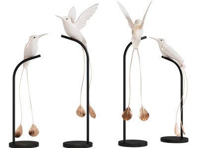 现代蜂鸟雕塑雕刻摆件组合