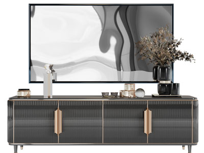 现代轻奢电视柜、电视机