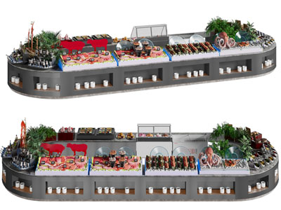 现代椭圆形自助餐取餐台