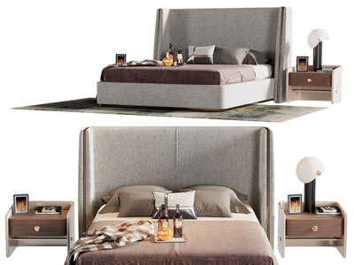 现代高床头双人床、床头柜