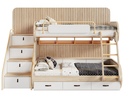 现代实木带收纳抽屉的上下床