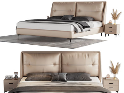 现代双人床、床头柜